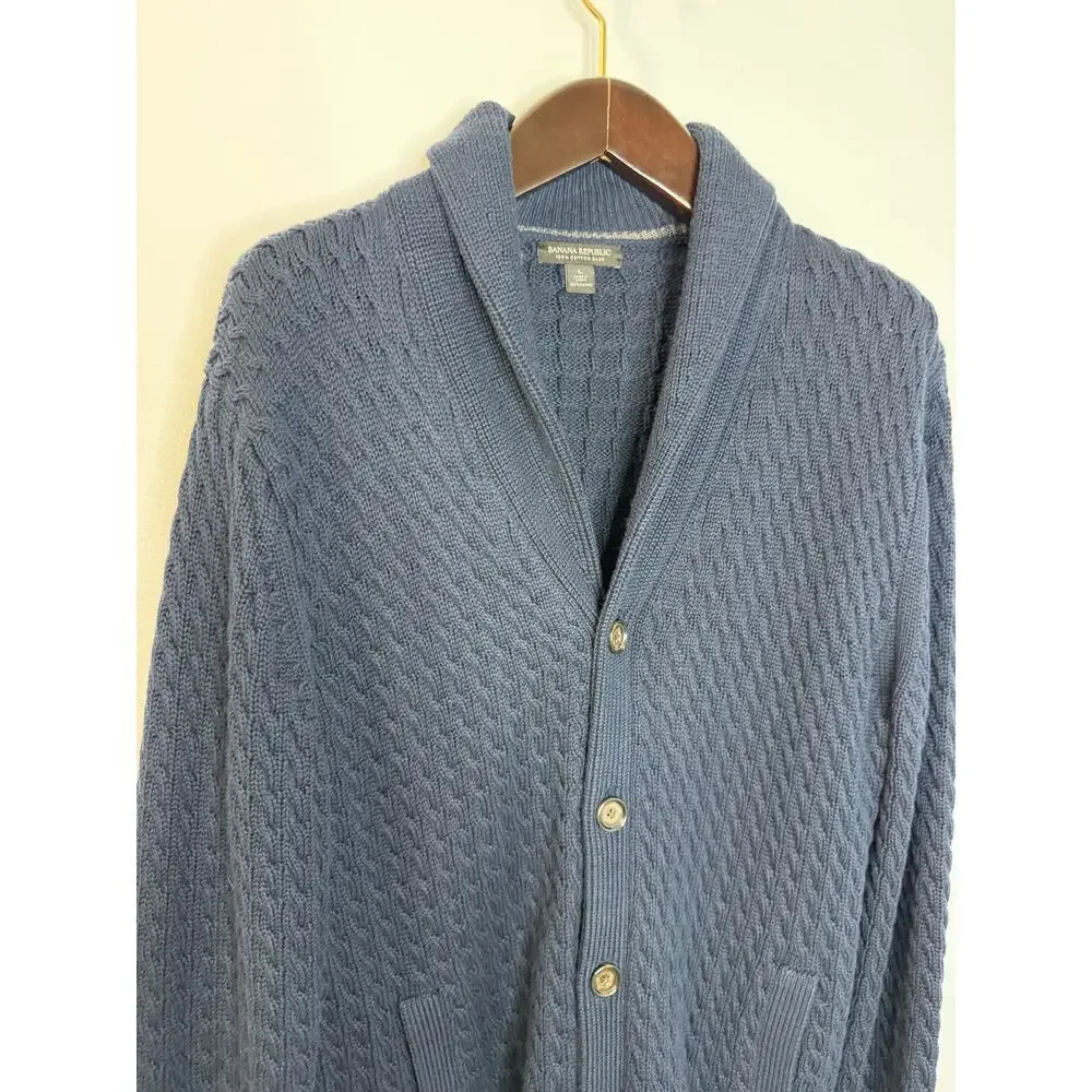 Banana Republic Cable-Knit Shawl-Collar Cardigan Blue Sz L